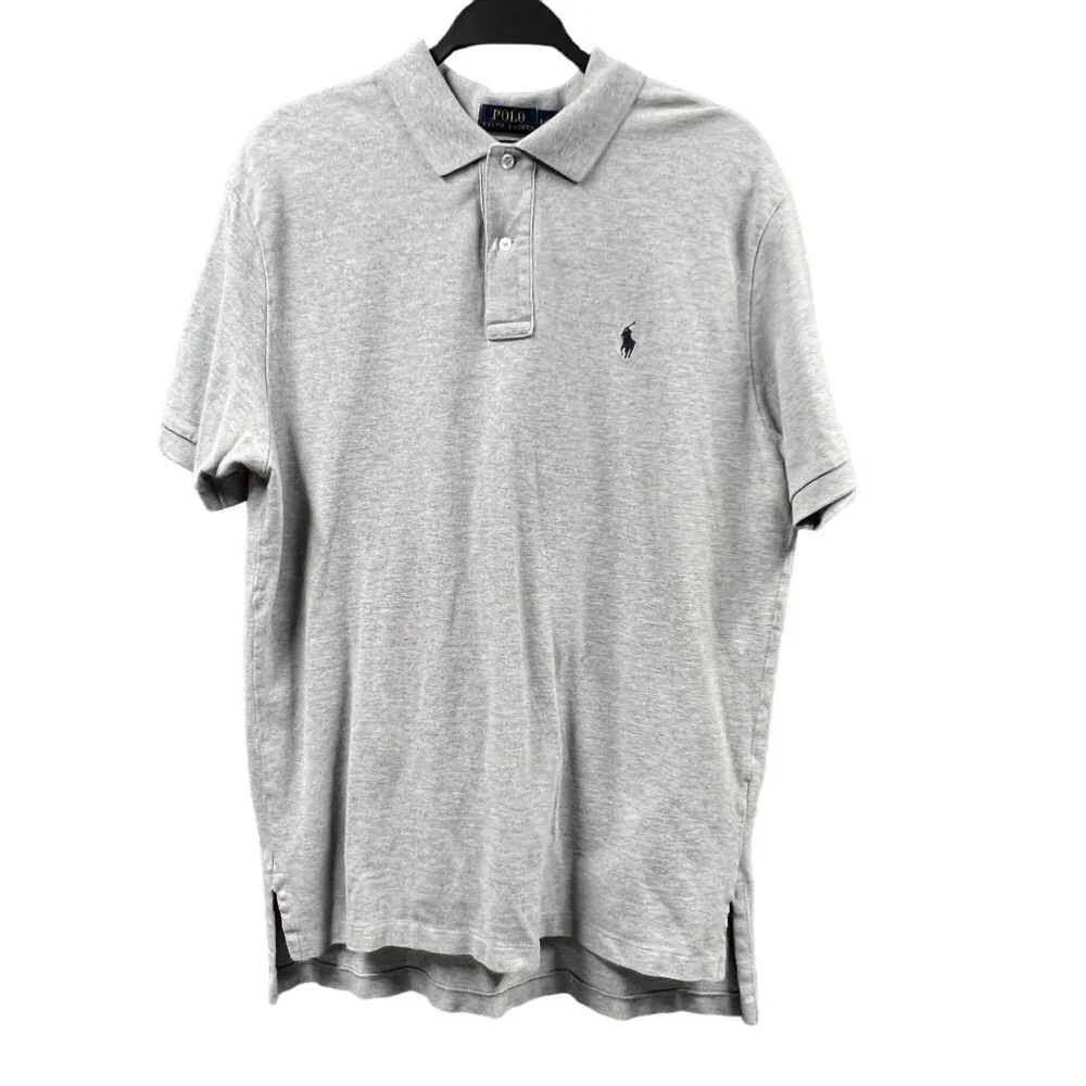 Polo Ralph Lauren Mens Large Classic Fit Grey Pullover Golf‎ Sports Black Pony